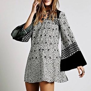 Free People black&white Print Bell Sleeve Dress